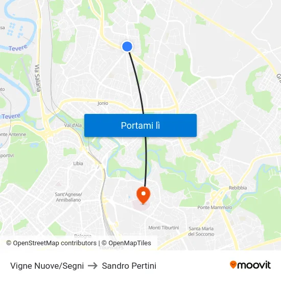 Vigne Nuove/Segni to Sandro Pertini map