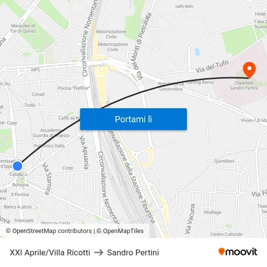 XXI Aprile/Villa Ricotti to Sandro Pertini map