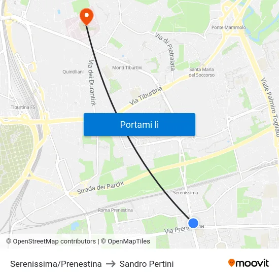 Serenissima/Prenestina to Sandro Pertini map