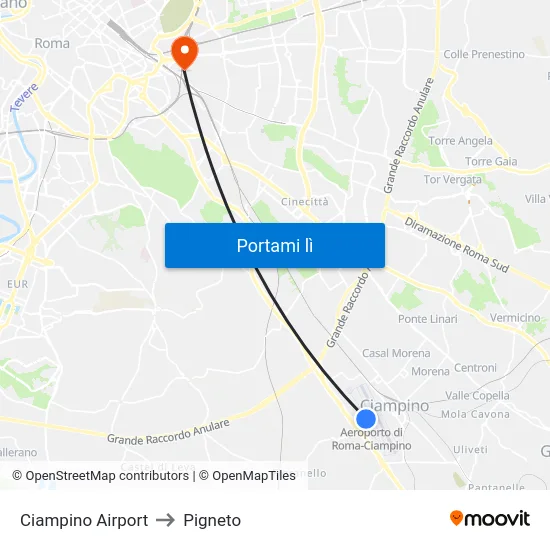 Ciampino Airport to Pigneto map