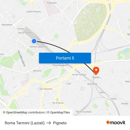 Roma Termini (Laziali) to Pigneto map