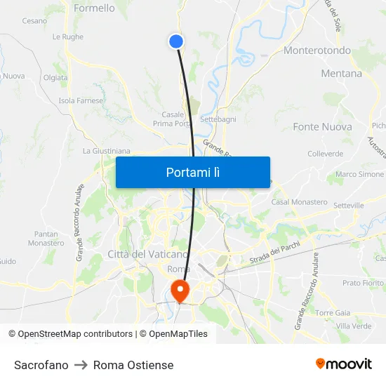 Sacrofano to Roma Ostiense map