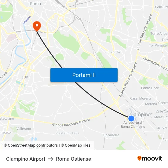 Ciampino Airport to Roma Ostiense map