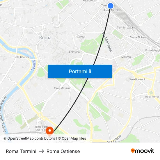 Roma Termini to Roma Ostiense map