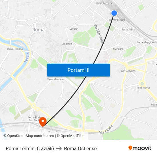 Roma Termini (Laziali) to Roma Ostiense map