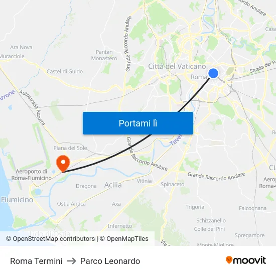 Roma Termini to Parco Leonardo map