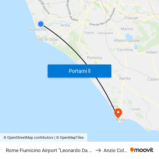Rome Fiumicino Airport "Leonardo Da Vinci" (Fco) to Anzio Colonia map