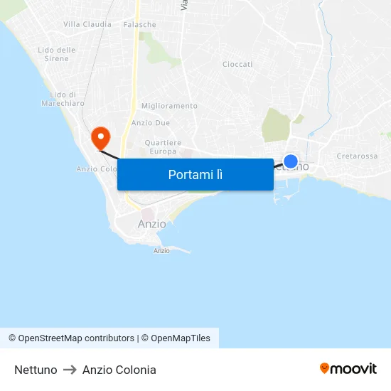 Nettuno to Anzio Colonia map