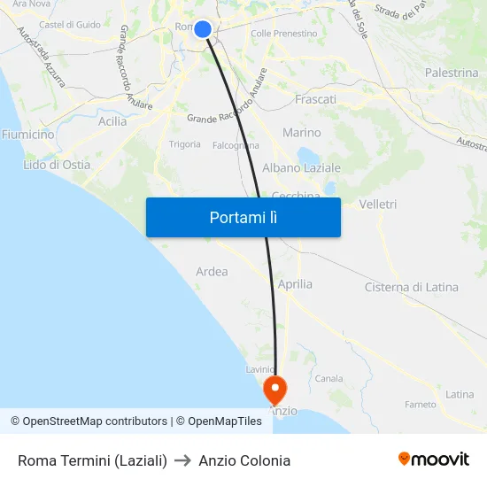 Roma Termini (Laziali) to Anzio Colonia map