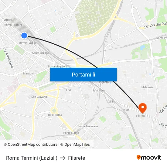 Roma Termini (Laziali) to Filarete map