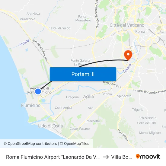 Rome Fiumicino Airport "Leonardo Da Vinci" (Fco) to Villa Bonelli map