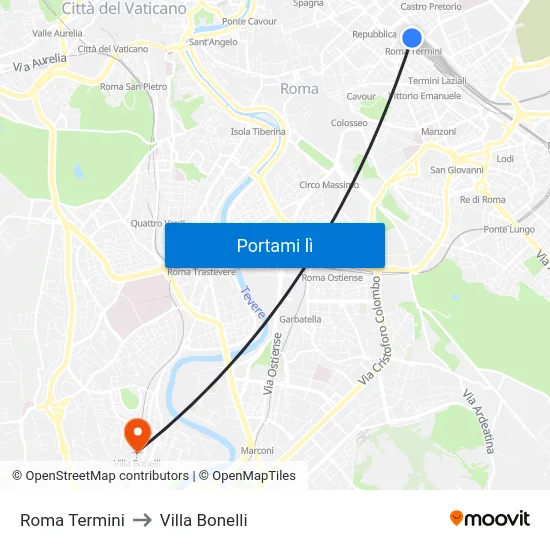 Roma Termini to Villa Bonelli map