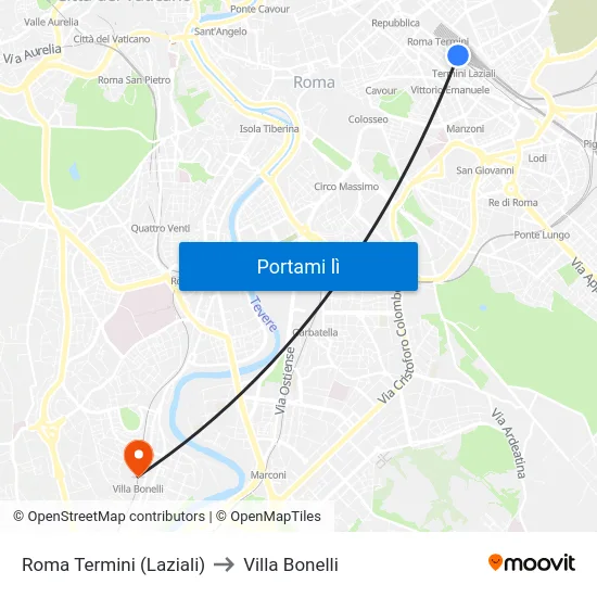 Roma Termini (Laziali) to Villa Bonelli map