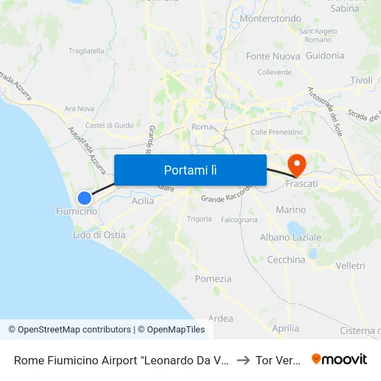 Rome Fiumicino Airport "Leonardo Da Vinci" (Fco) to Tor Vergata map