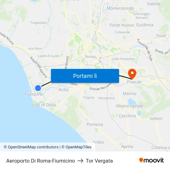 Aeroporto Di Roma-Fiumicino to Tor Vergata map