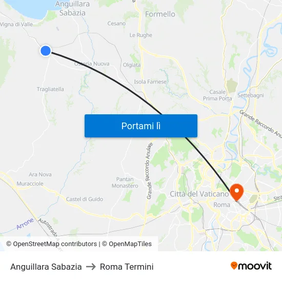 Anguillara Sabazia to Roma Termini map