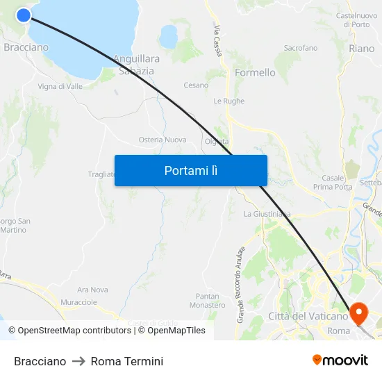 Bracciano to Roma Termini map
