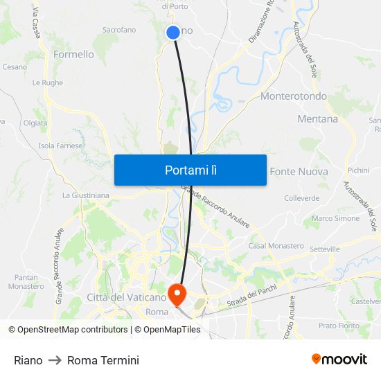Riano to Roma Termini map