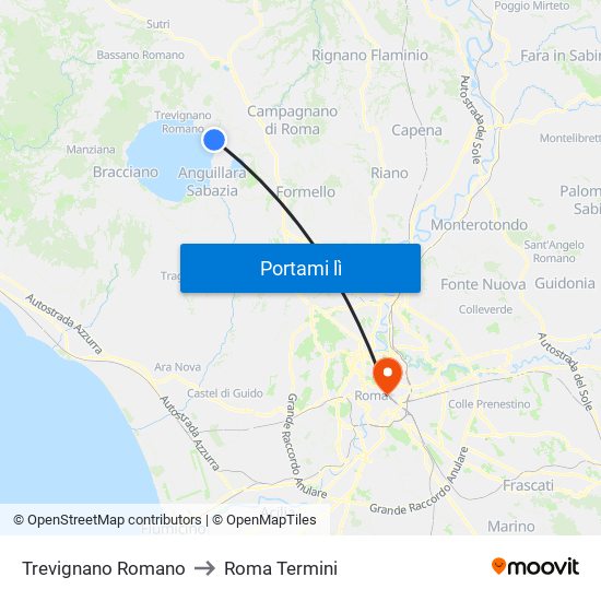 Trevignano Romano to Roma Termini map