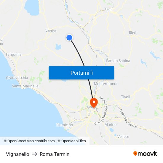 Vignanello to Roma Termini map