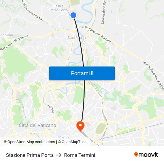 Stazione Prima Porta to Roma Termini map