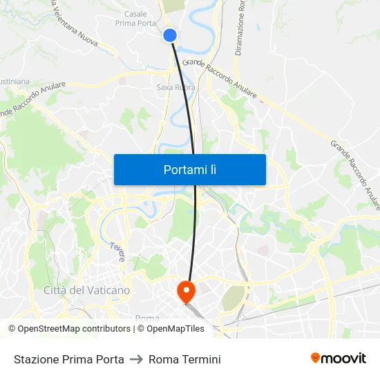 Stazione Prima Porta to Roma Termini map