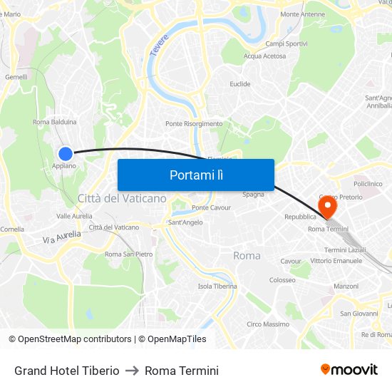 Grand Hotel Tiberio to Roma Termini map