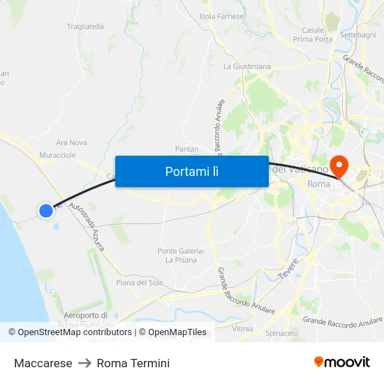 Maccarese to Roma Termini map