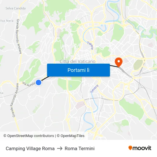 Camping Village Roma to Roma Termini map