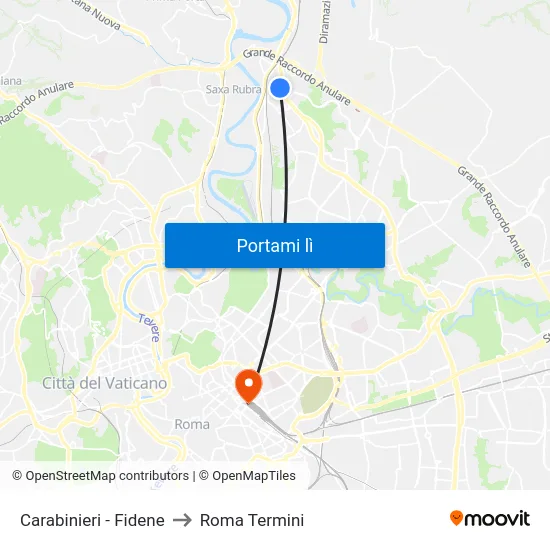 Carabinieri - Fidene to Roma Termini map