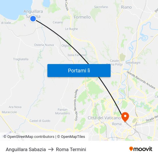 Anguillara Sabazia to Roma Termini map