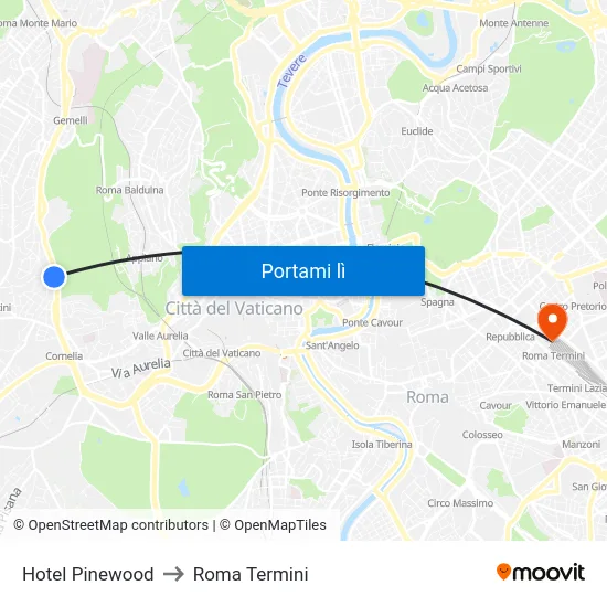 Hotel Pinewood to Roma Termini map