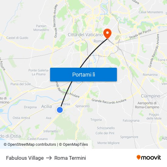 Fabulous Village to Roma Termini map