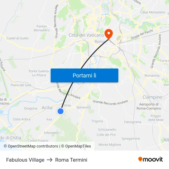 Fabulous Village to Roma Termini map