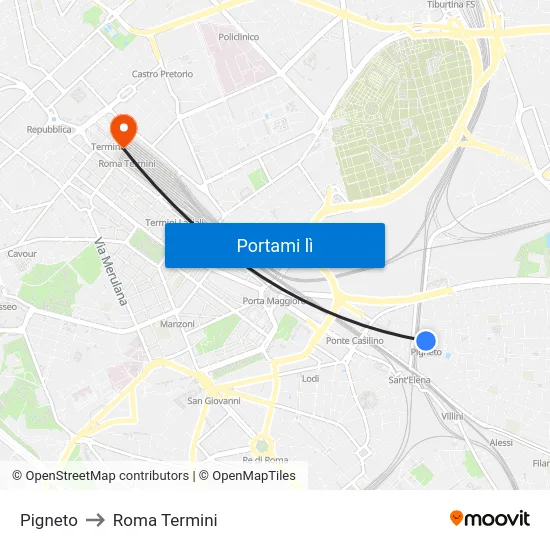 Pigneto to Roma Termini map