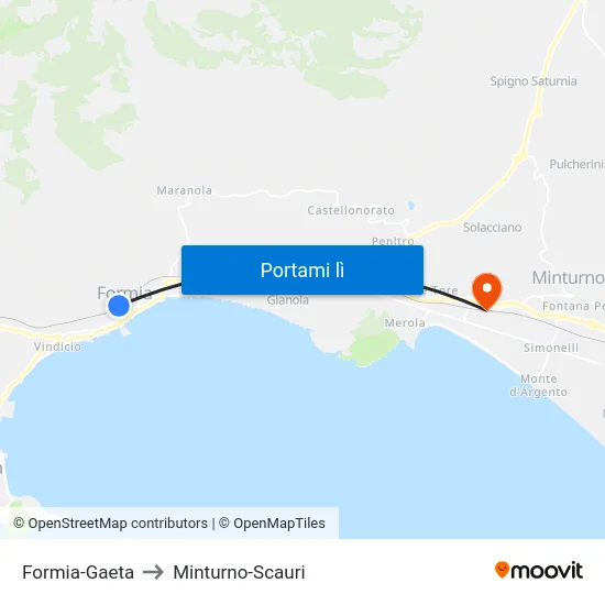 Formia-Gaeta to Minturno-Scauri map