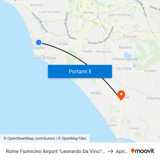 Rome Fiumicino Airport "Leonardo Da Vinci" (Fco) to Aprilia map