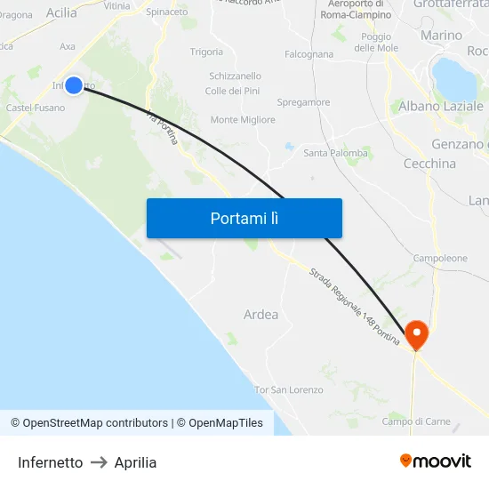 Infernetto to Aprilia map