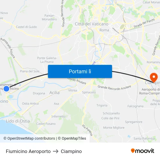 Fiumicino Aeroporto to Ciampino map