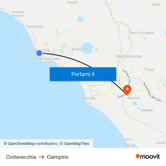 Civitavecchia to Ciampino map