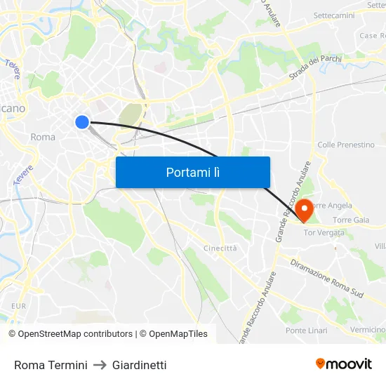 Roma Termini to Giardinetti map