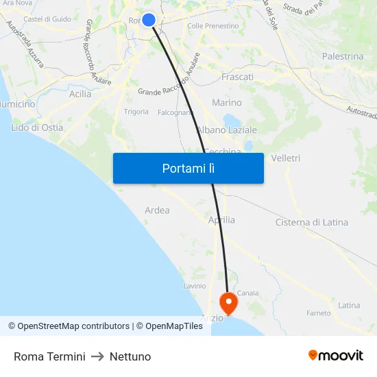 Roma Termini to Nettuno map