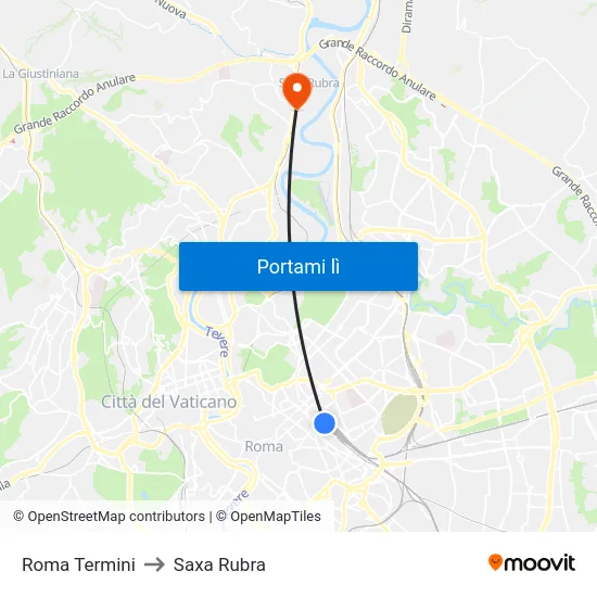 Roma Termini to Saxa Rubra map