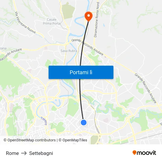 Rome to Settebagni map