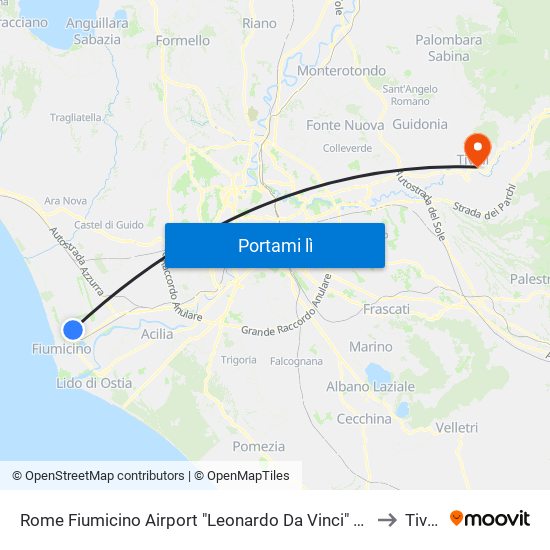 Rome Fiumicino Airport "Leonardo Da Vinci" (Fco) to Tivoli map