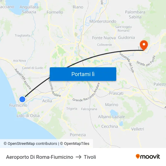 Aeroporto Di Roma-Fiumicino to Tivoli map