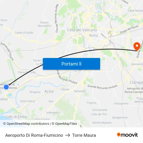 Aeroporto Di Roma-Fiumicino to Torre Maura map