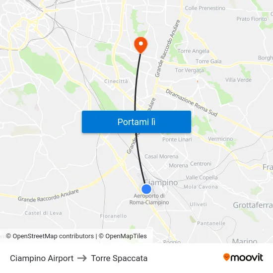 Ciampino Airport to Torre Spaccata map