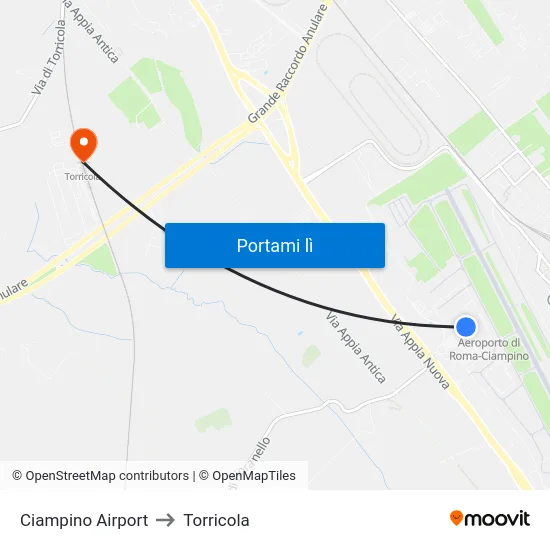 Ciampino Airport to Torricola map