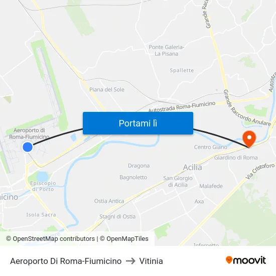 Aeroporto Di Roma-Fiumicino to Vitinia map